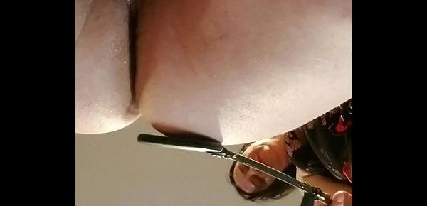  Sexy dominatrix spanking and pegging hubby with POV too!